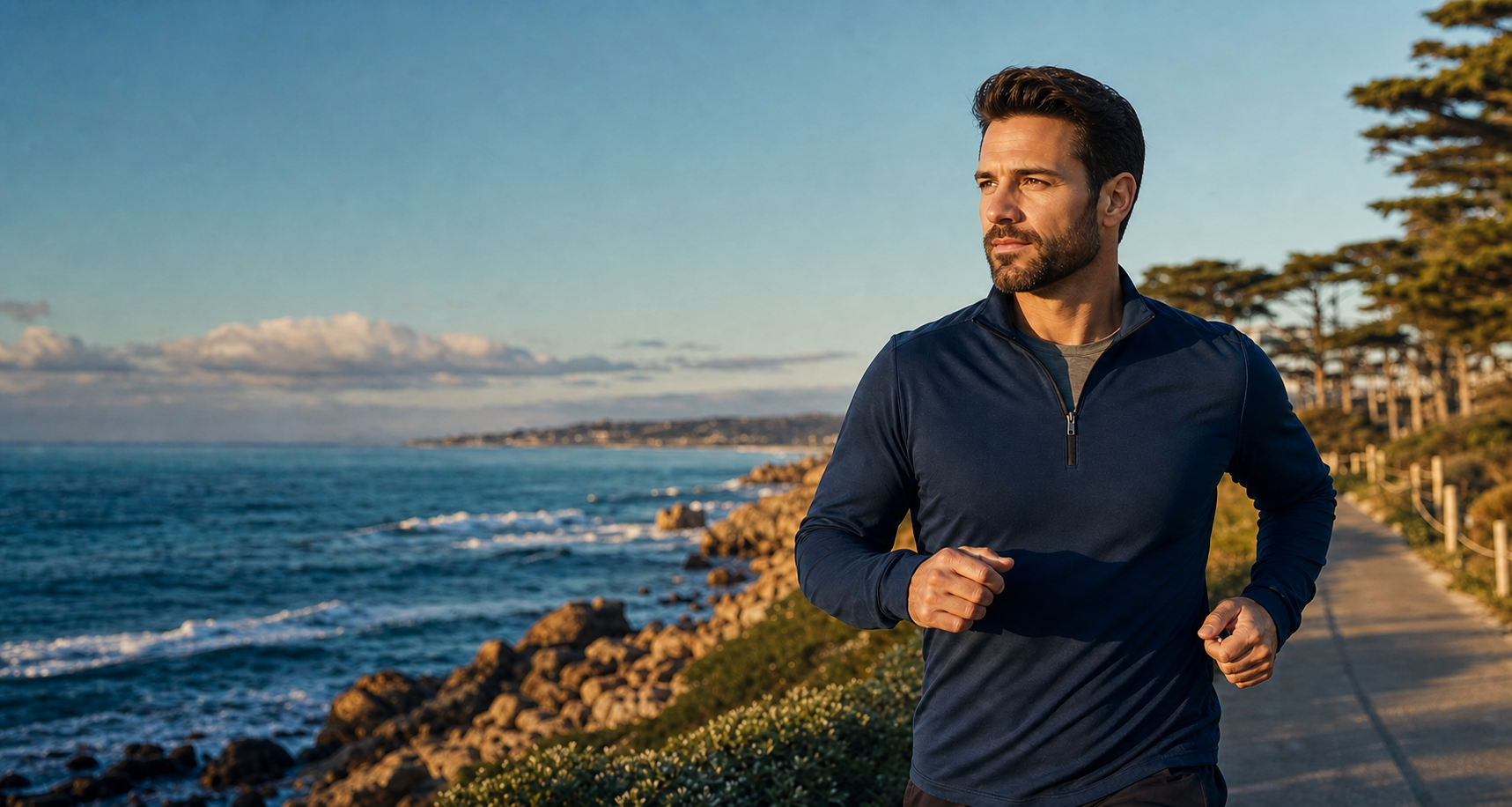 Man jogging along the California coast